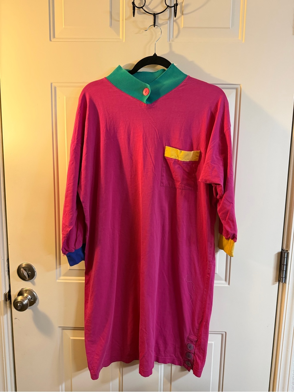 Vintage 90s Colorblock Tunic Dress Pink One Size M/L